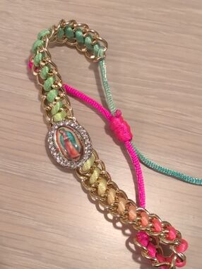 Multicolor Gold-Chain Religious Charm Bracelet